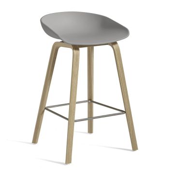AAS 32 Bar Stool, Low, Grey Shell / Oak Base / Stainless Steel Footrest