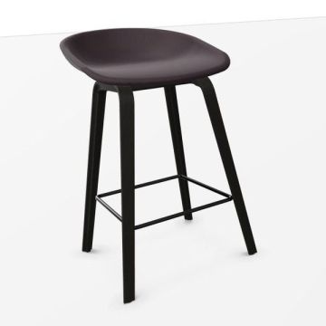 AAS 33 Bar Stool, Low, Dark Purple Upholstery / Black Oak Base