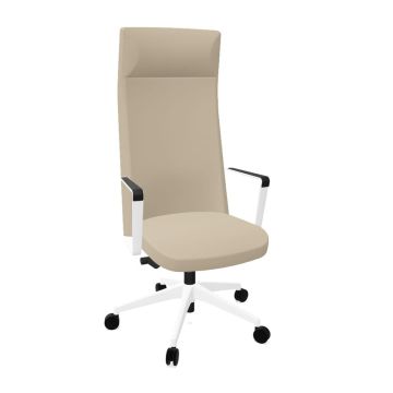 Cron Office Chair, High Back With Headrest, Beige Upholstery / White Base