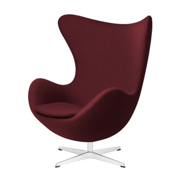 Egg Lounge Chair, Dark Red Upholstery/Satin Polished Steel Base