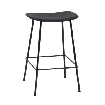 Fiber Bar Stool With Backrest, H65 cm, Tube Base, Black Seat / Black Base