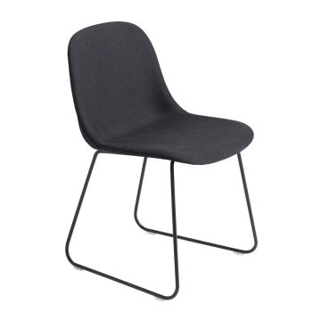 Fiber Side Chair, Sled Base, Dark Grey Upholstery / Black Base