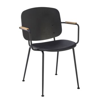 Grapp Dining Chair With Armrests, Black Back / Black Leather Seat / Black Metal Frame