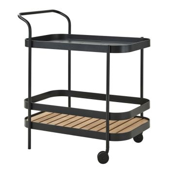 Roll Bar Trolley With Teak Table Top, Lava Grey