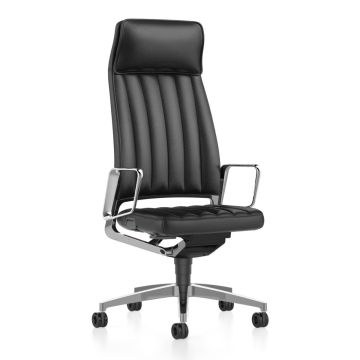 VINTAGEis5 32V4 Office Chair, Black Leather Backrest and Seat / Polished Aluminium Base