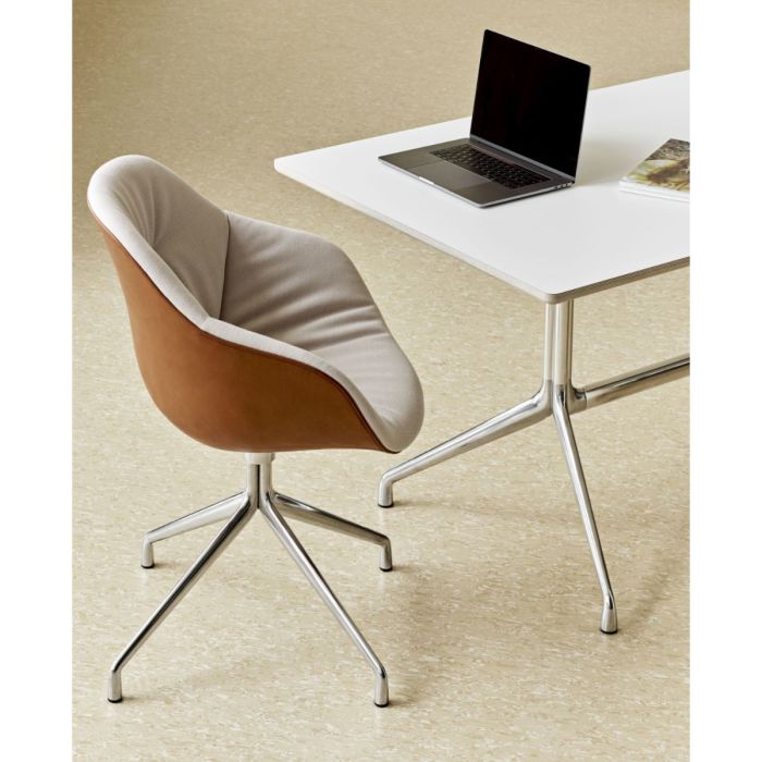 AAC 121 Soft Duo Chair, Beige Upholstery / Brown Leather Shell / Polished Aluminium Base