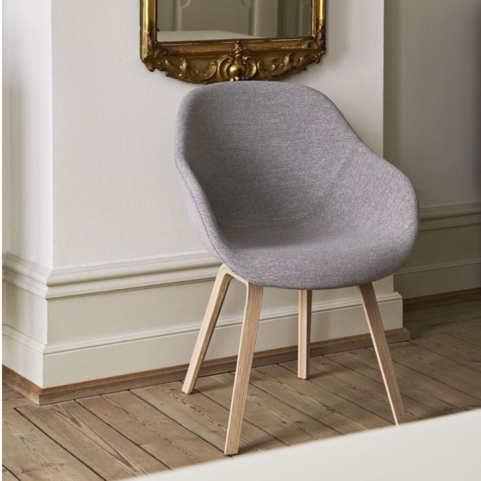 AAC 123 Chair, Taupe Velvet Upholstery / Oak Base