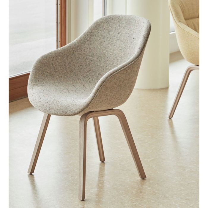 AAC 123 Chair, Taupe Velvet Upholstery / Oak Base
