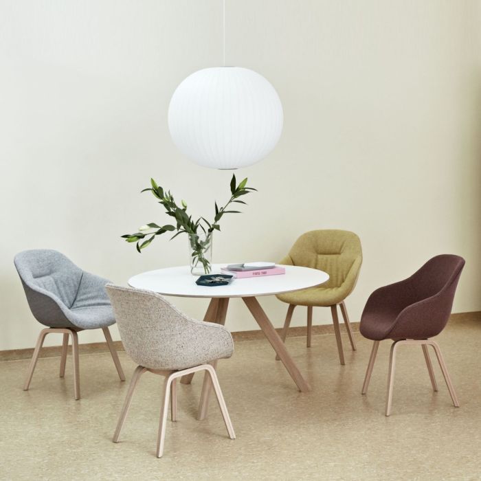 AAC 123 Chair, Taupe Velvet Upholstery / Oak Base