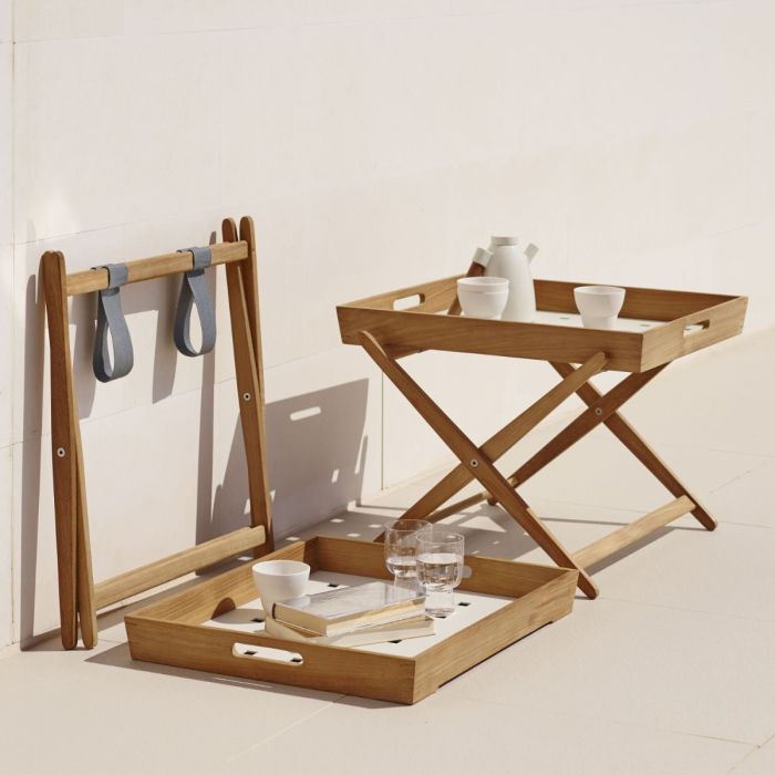 Amaze Folding Side Table, Teak With White Aluminium