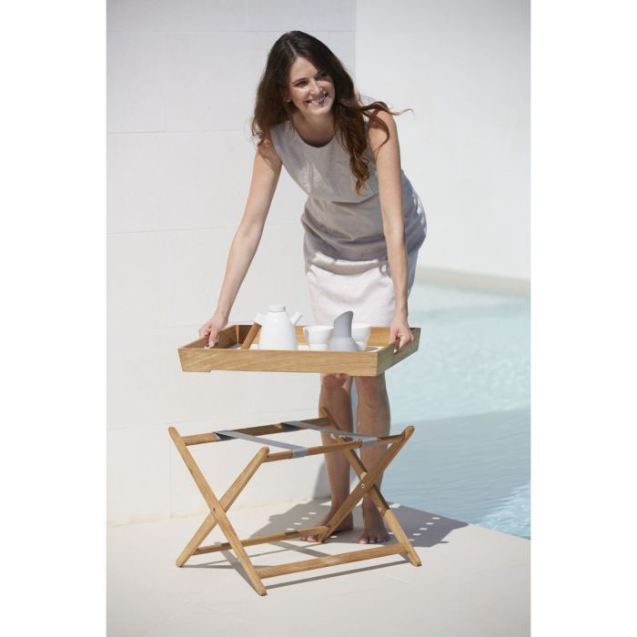 Amaze Folding Side Table, Teak With White Aluminium