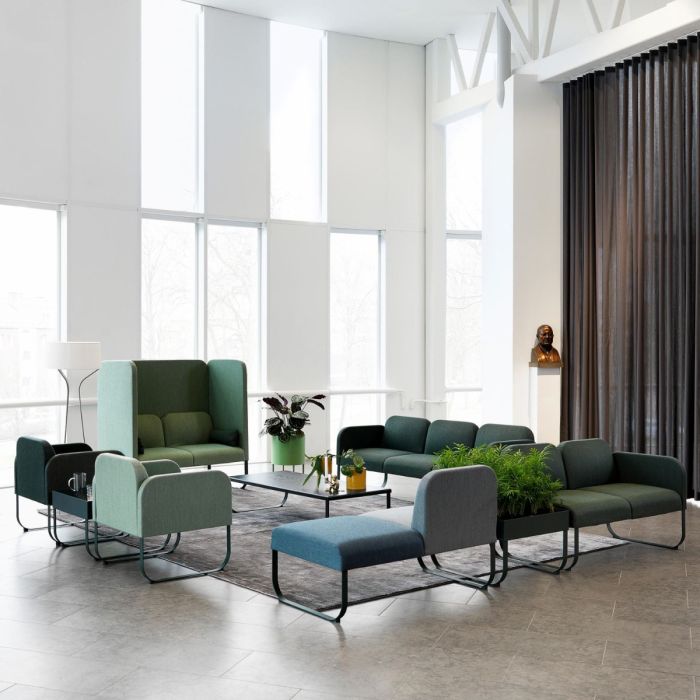 Bail Sofa With Coffee Table, Dark Grey Upholstery / Black Metal Frame