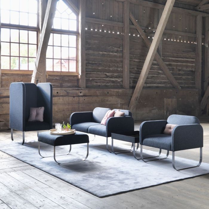 Bail Sofa With Coffee Table, Dark Grey Upholstery / Black Metal Frame