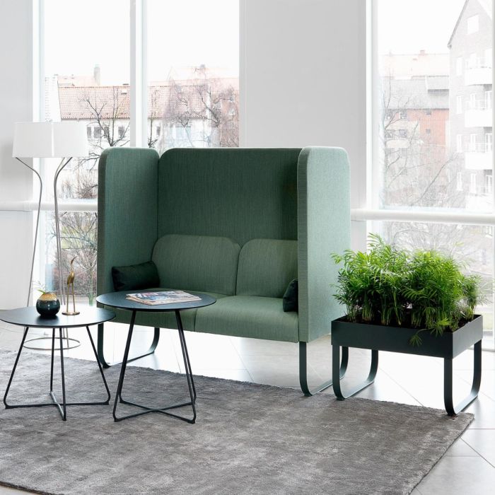 Bail Sofa With Coffee Table, Dark Grey Upholstery / Black Metal Frame