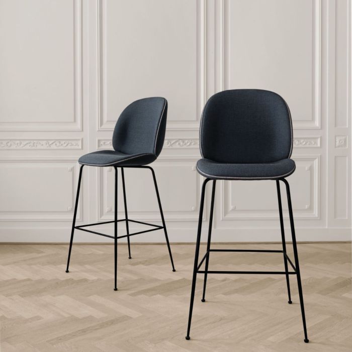 Beetle Counter Chair, Dark Pink Shell / Pink Seat Upholstery / Black Steel Base