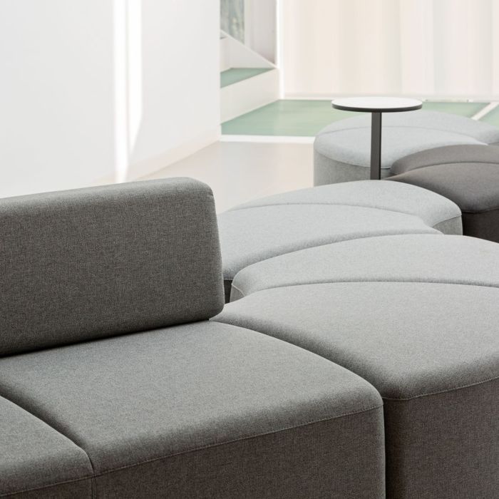 Bend Soft Seating, Curved Symmetric 64cm Side Module With Backrest & Side Table, Grey / Brown
