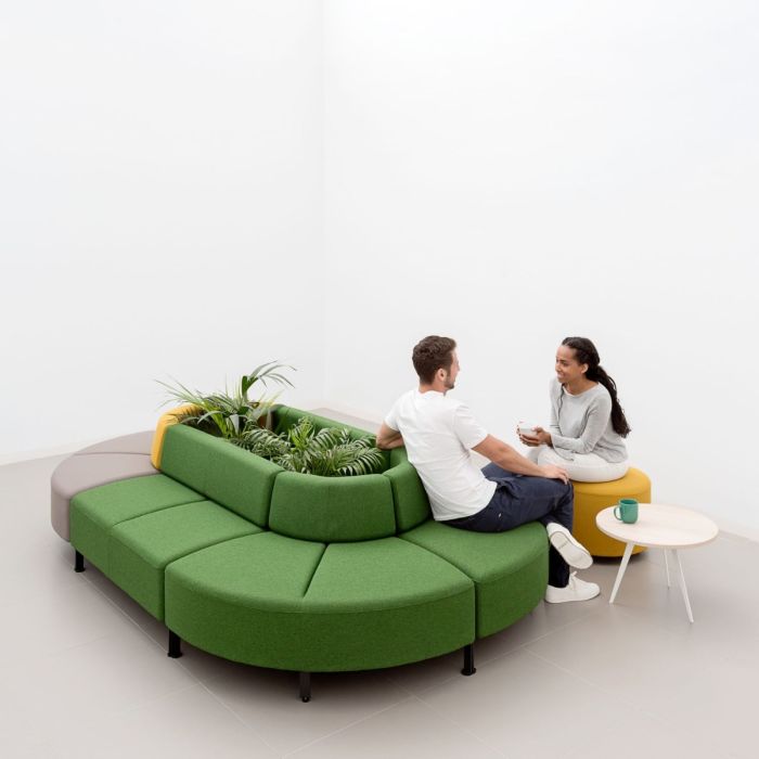 Bend Soft Seating, Curved Symmetric 64cm Side Module With Backrest & Side Table, Grey / Brown