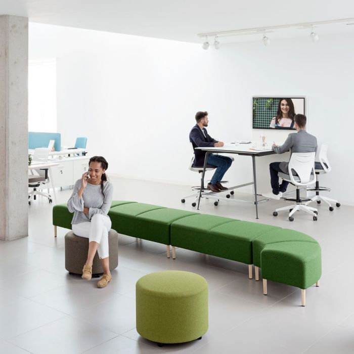 Bend Soft Seating, Curved Symmetric 64cm Side Module With Backrest & Side Table, Grey / Brown