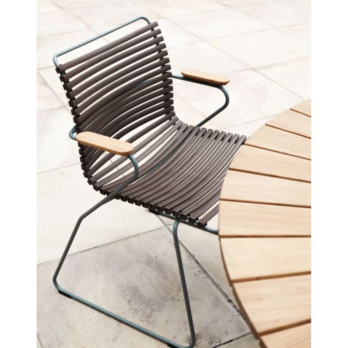 Click Dining Chair With Bamboo Armrests, Low Back