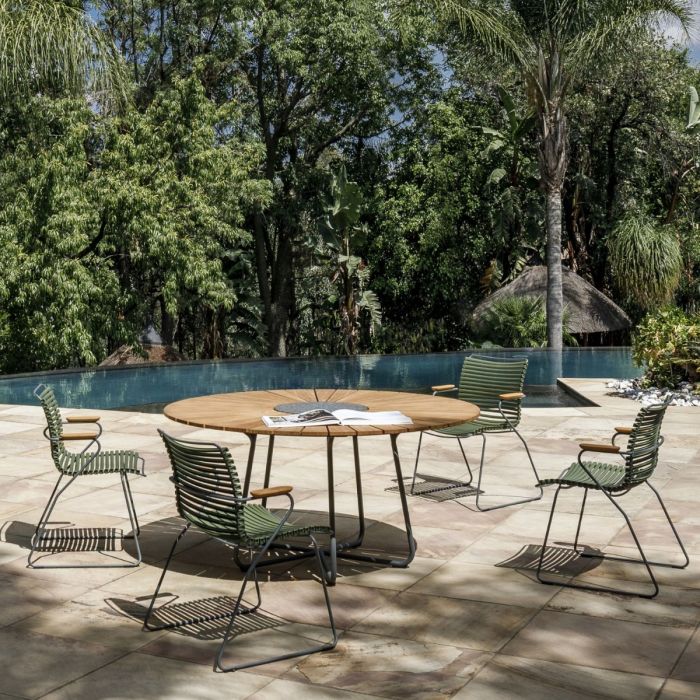 Click Dining Chair With Bamboo Armrests, Low Back