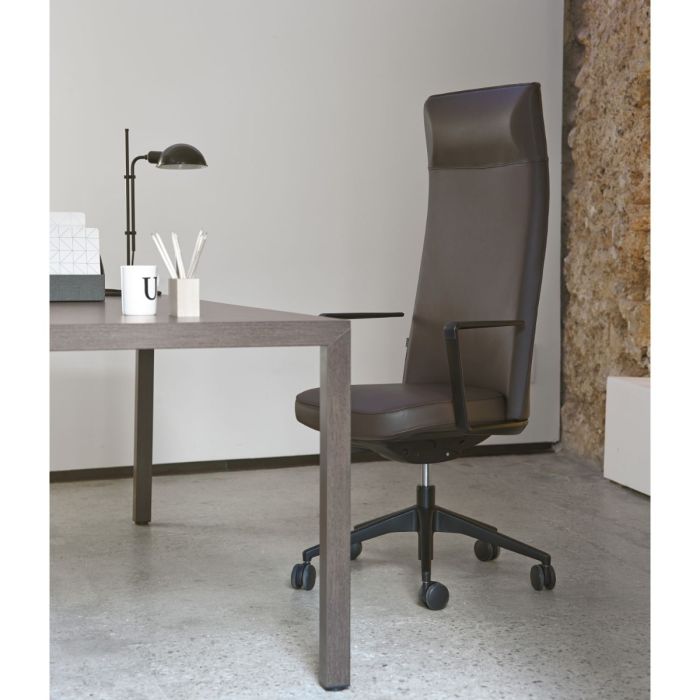 Cron Office Chair, High Back With Headrest, Beige Upholstery / White Base