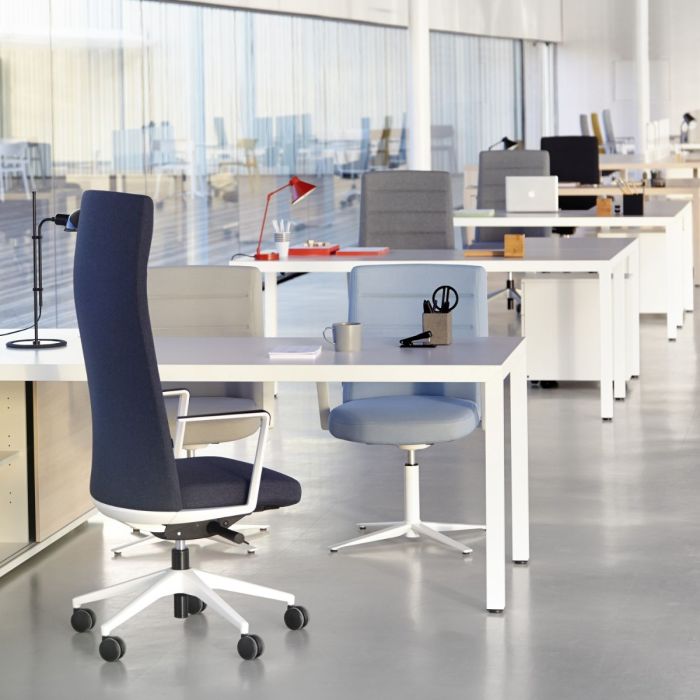 Cron Office Chair, High Back With Headrest, Beige Upholstery / White Base