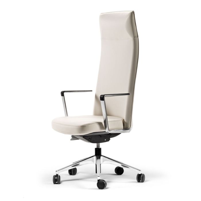 Cron Office Chair, High Back With Headrest, Beige Upholstery / White Base