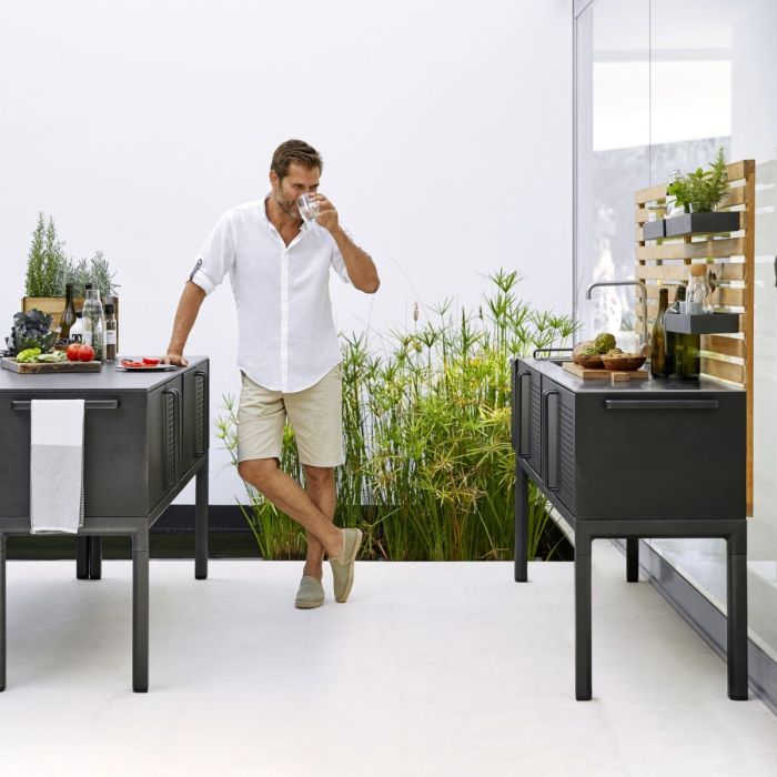 Drop Kitchen Wide Module With Table Top (50x200cm) Incl Sink & Teak Wall