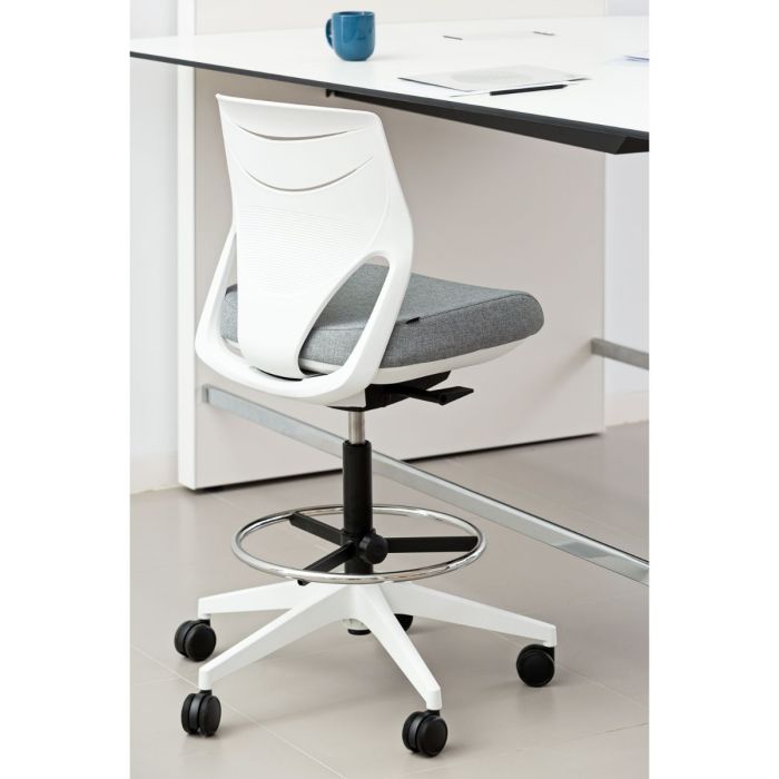 Efit Office Chair, Low Back, White Backrest / Beige Upholstered Seat / White Base