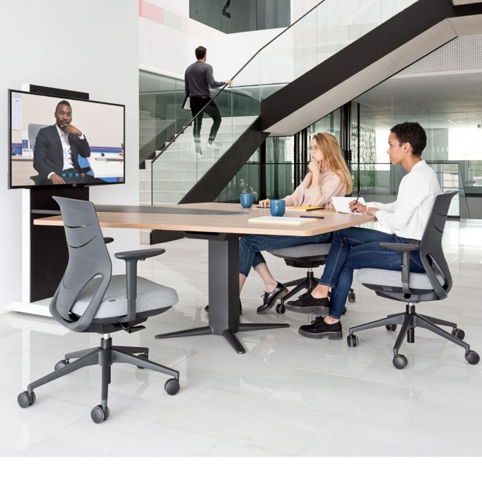 Efit Office Chair, Medium Back, Black Backrest / Grey Upholstered Seat / Black Base