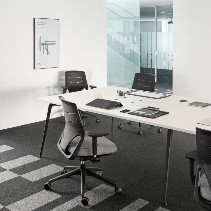 Efit Office Chair, Medium Back, Black Backrest / Grey Upholstered Seat / Black Base