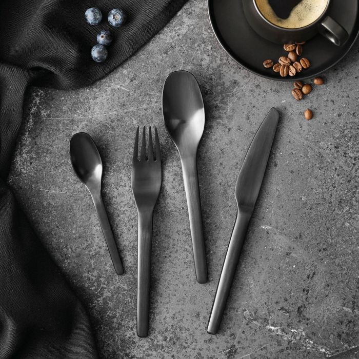 Enso Cutlery Set, Set of 16, Black Matt Finish