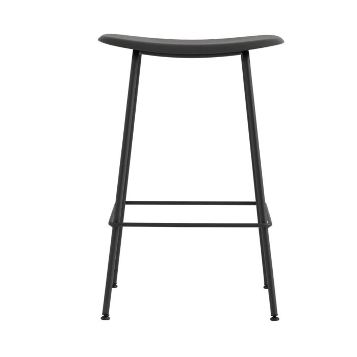 Fiber Bar Stool With Backrest, H65 cm, Tube Base, Black Seat / Black Base
