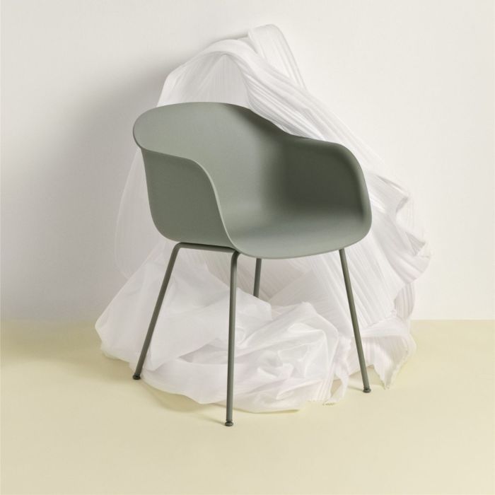 Fiber Armchair, Tube Base, Black Shell / Black Base