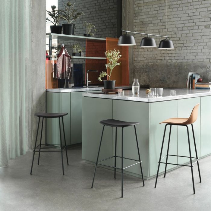 Fiber Bar Stool, H65 cm, Tube Base, Black Seat / Black Base