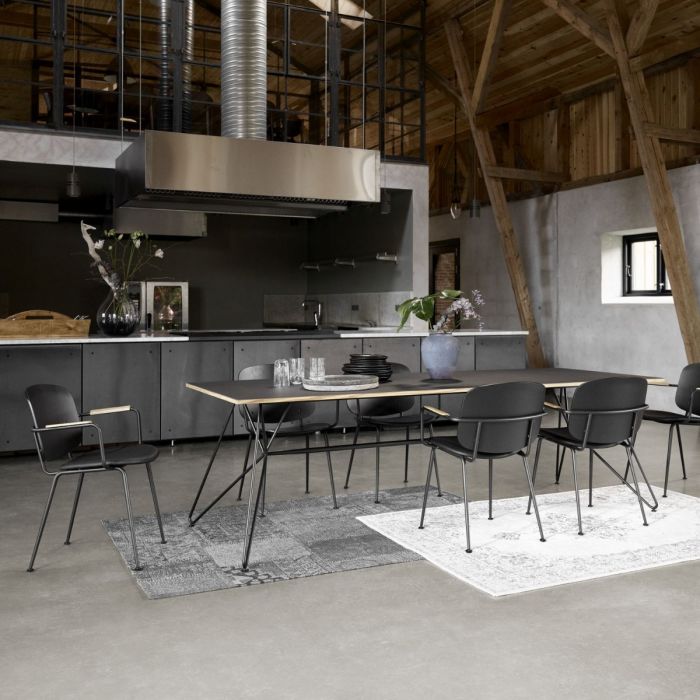 Grapp Dining Chair With Armrests, Black Back / Black Leather Seat / Black Metal Frame