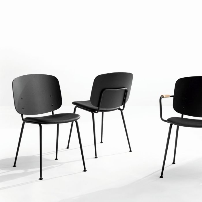 Grapp Dining Chair Without Armrests, Black Back / Black Leather Seat / Black Metal Frame