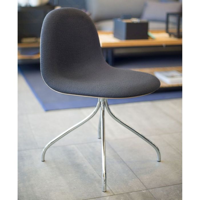 Gubi 3D Meeting Chair, Blue Front Upholstery / Oak Shell / Chrome Swivel Base