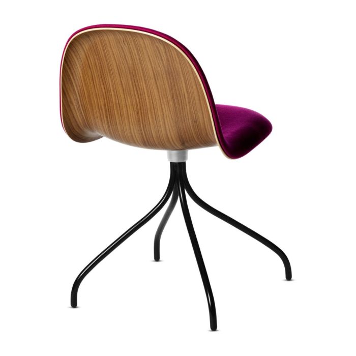 Gubi 3D Meeting Chair, Blue Front Upholstery / Oak Shell / Chrome Swivel Base