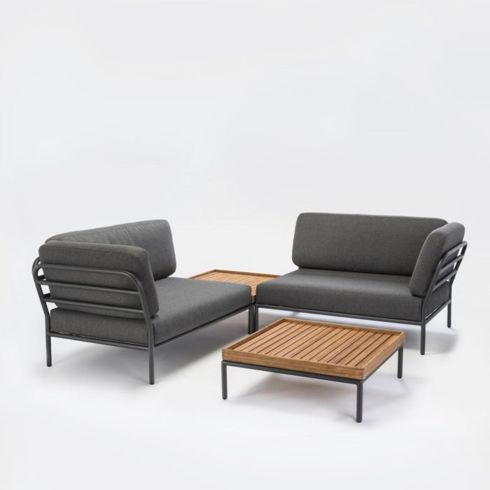 Level Coffee Table, 81x81cm, Bamboo Top / Dark Grey Metal Frame