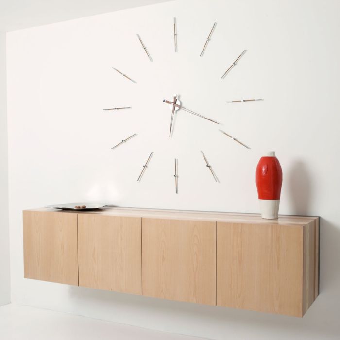 Mini Merlin Wall Clock, Chromed / Walnut