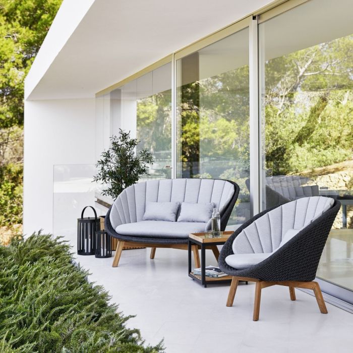 Peacock 2-Seater Sofa, Soft Rope, Dark Grey Seat / Teak Legs