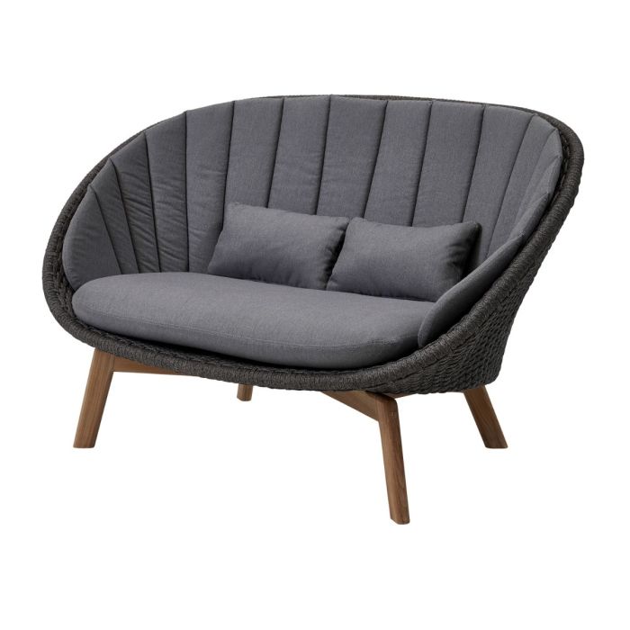 Peacock 2-Seater Sofa, Soft Rope, Dark Grey Seat / Teak Legs