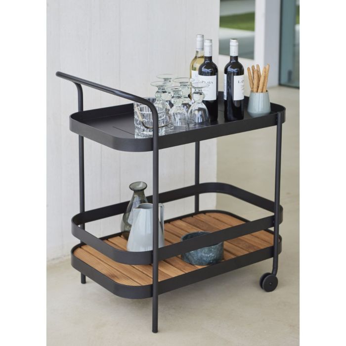 Roll Bar Trolley With Teak Table Top, Lava Grey