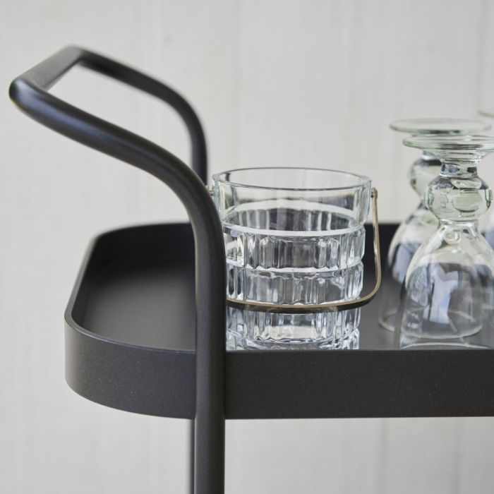 Roll Bar Trolley With Teak Table Top, Lava Grey