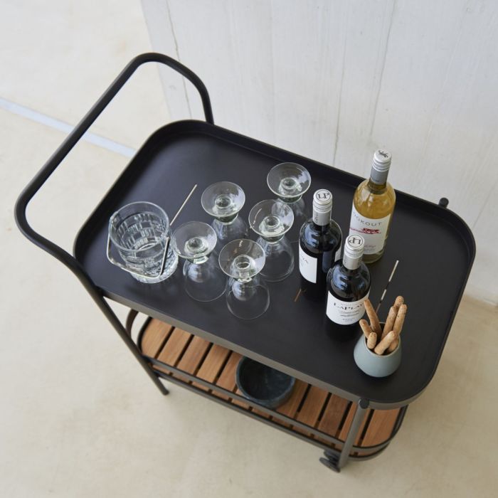 Roll Bar Trolley With Teak Table Top, Lava Grey