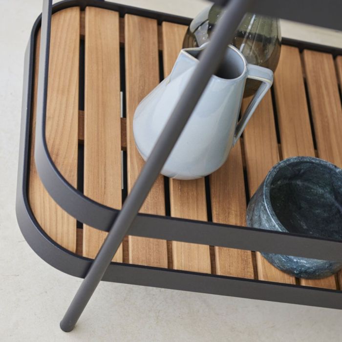 Roll Bar Trolley With Teak Table Top, Lava Grey