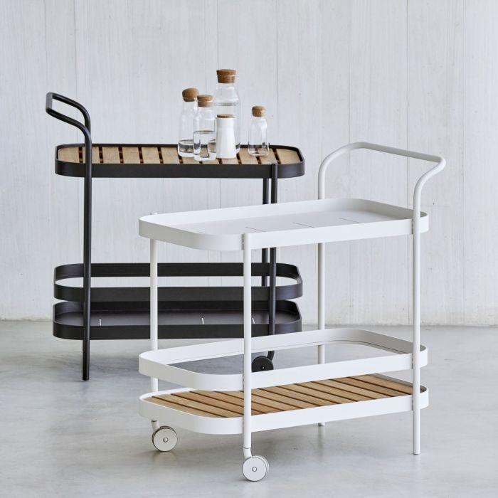 Roll Bar Trolley With Teak Table Top, Lava Grey
