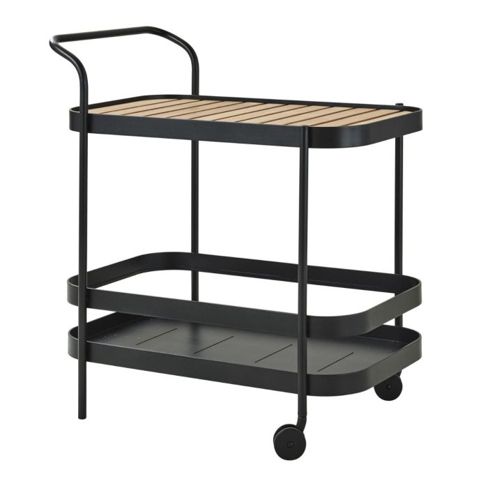 Roll Bar Trolley With Teak Table Top, Lava Grey