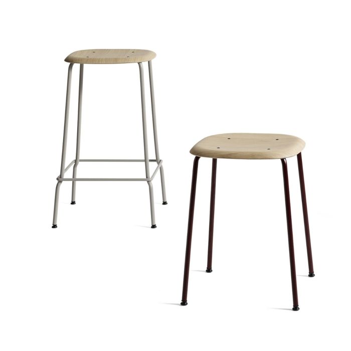 Soft Edge 30 Bar Stool, High, Clear Lacquered Oak Seat / Soft Grey Base